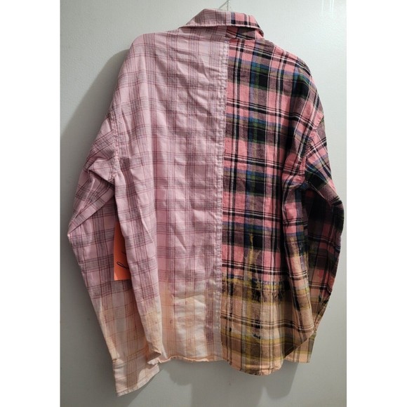 La Detresse Bleach Scorpio Flannel Color Block Oversized Plaid Shirt Small NWT - Picture 8 of 12